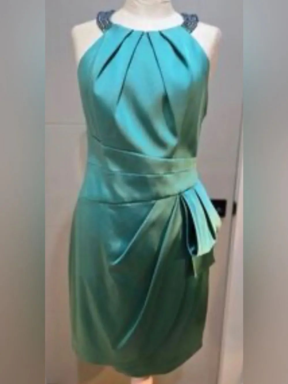 NWOT Kay Unger Asymmetrical Sheath Cocktail Dress Elegant Teal Draped Women’s 8